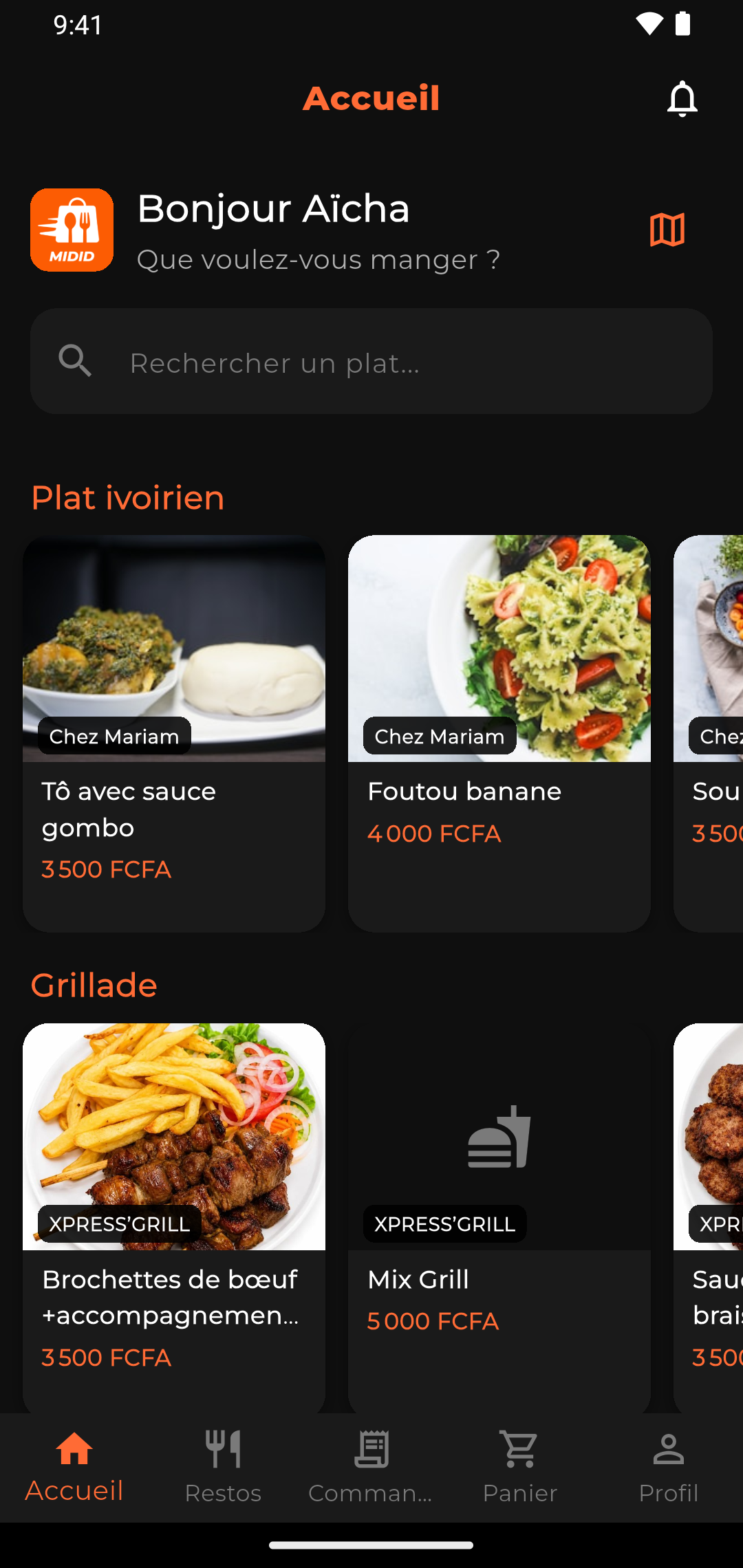 Écran 1 sur 4 de l’application : Resto Express