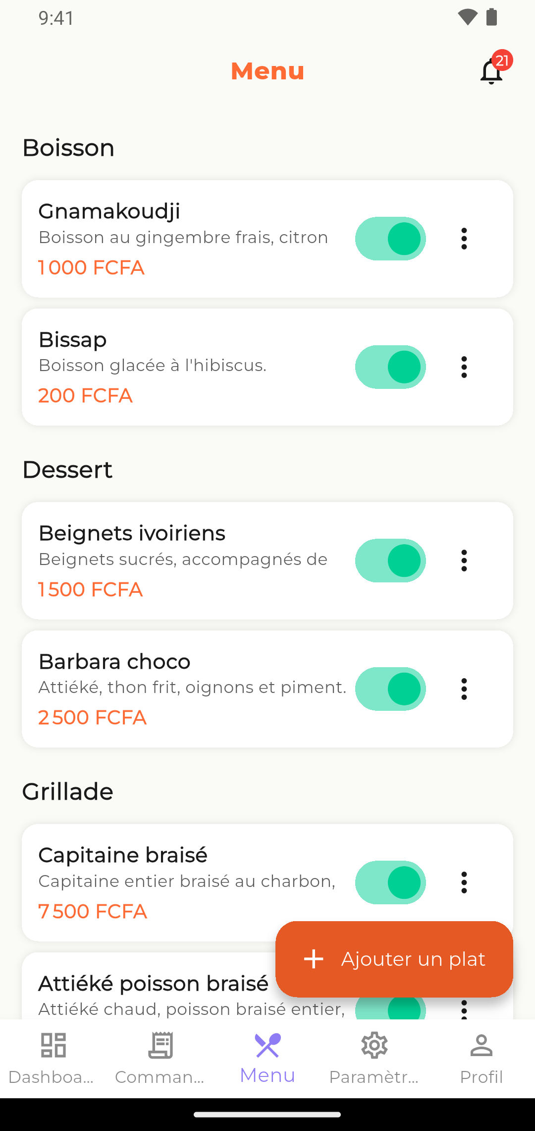 Écran 4 sur 4 de l’application : Resto Express