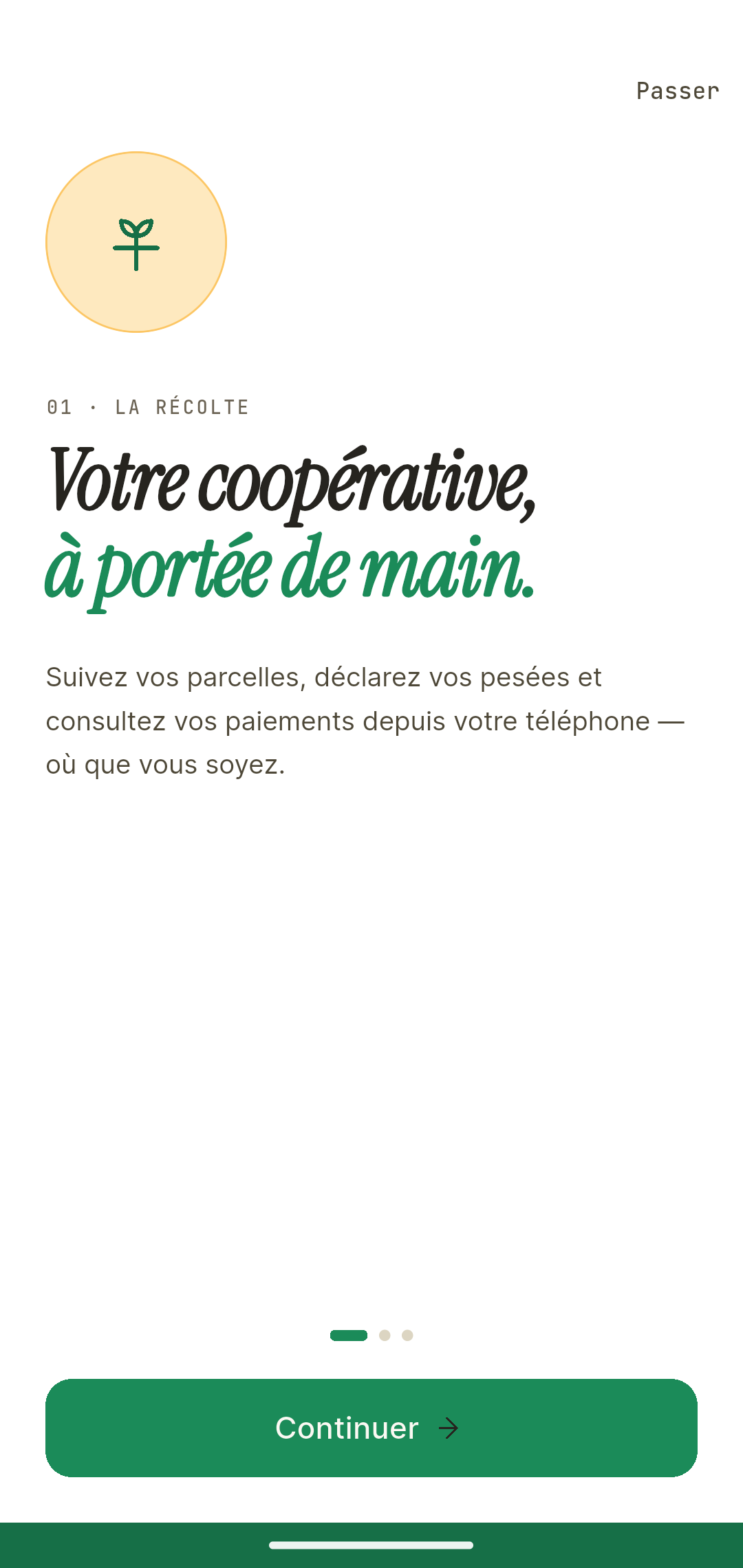 Écran 1 sur 4 de l’application : SAG-CI