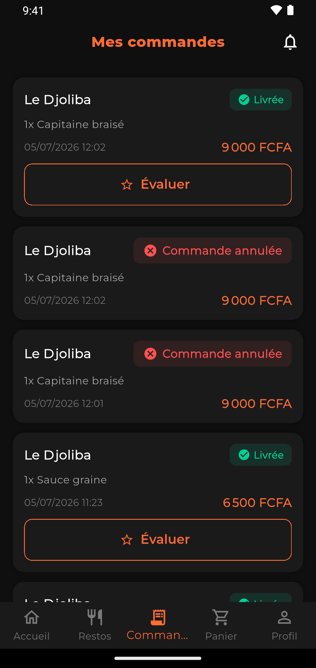 Écran 2 sur 4 de l’application : Resto Express