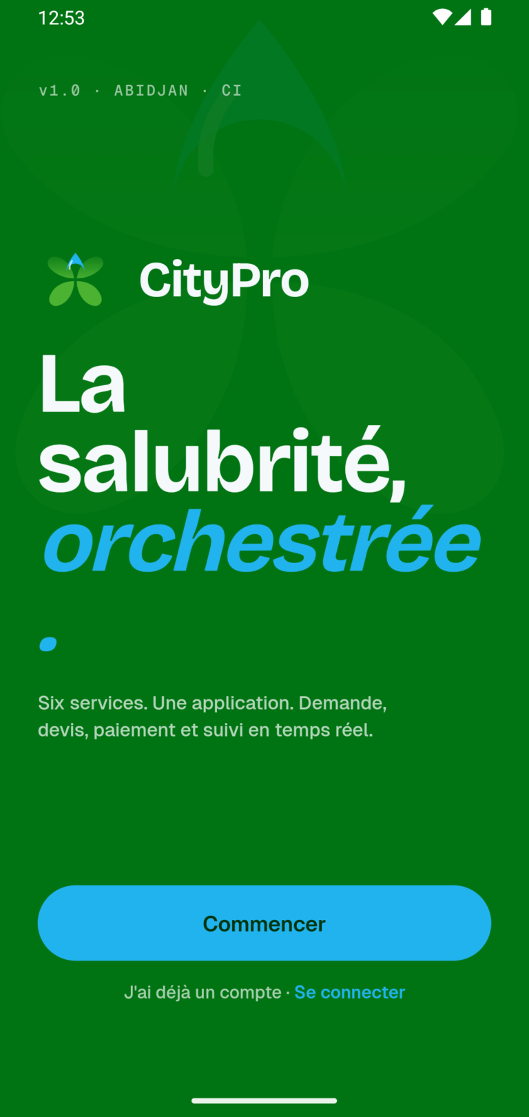 CityPro — Application de gestion : écran 1 de l’application