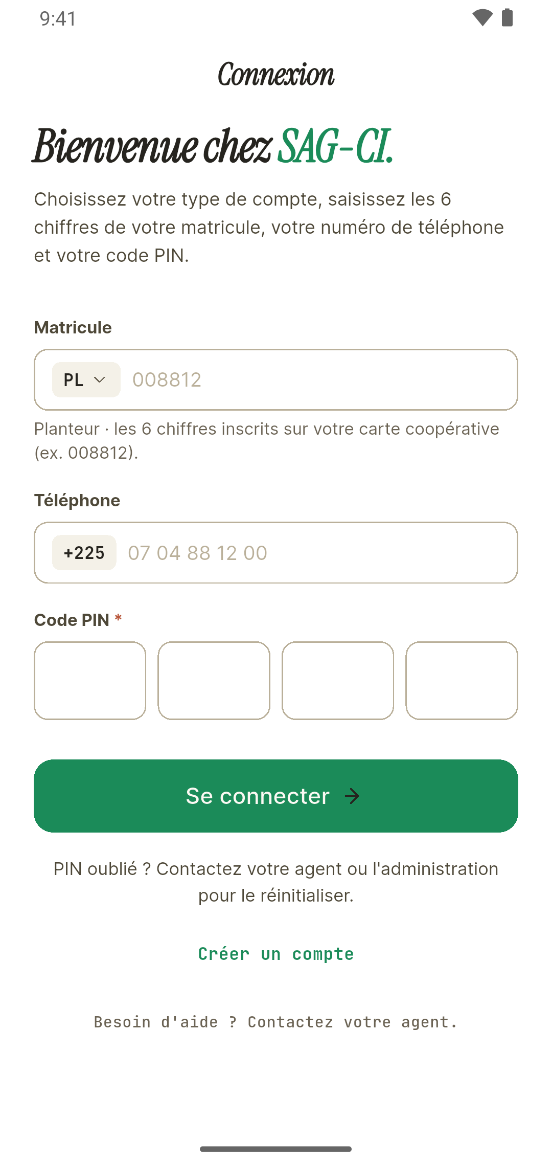 Écran 4 sur 4 de l’application : SAG-CI