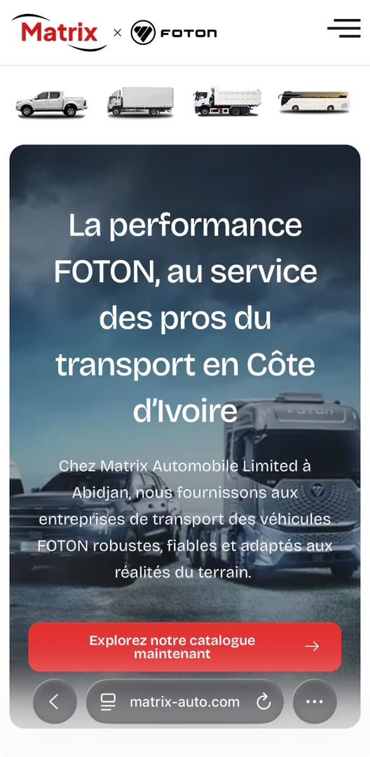 Matrix Auto : aperçu du site sur téléphone