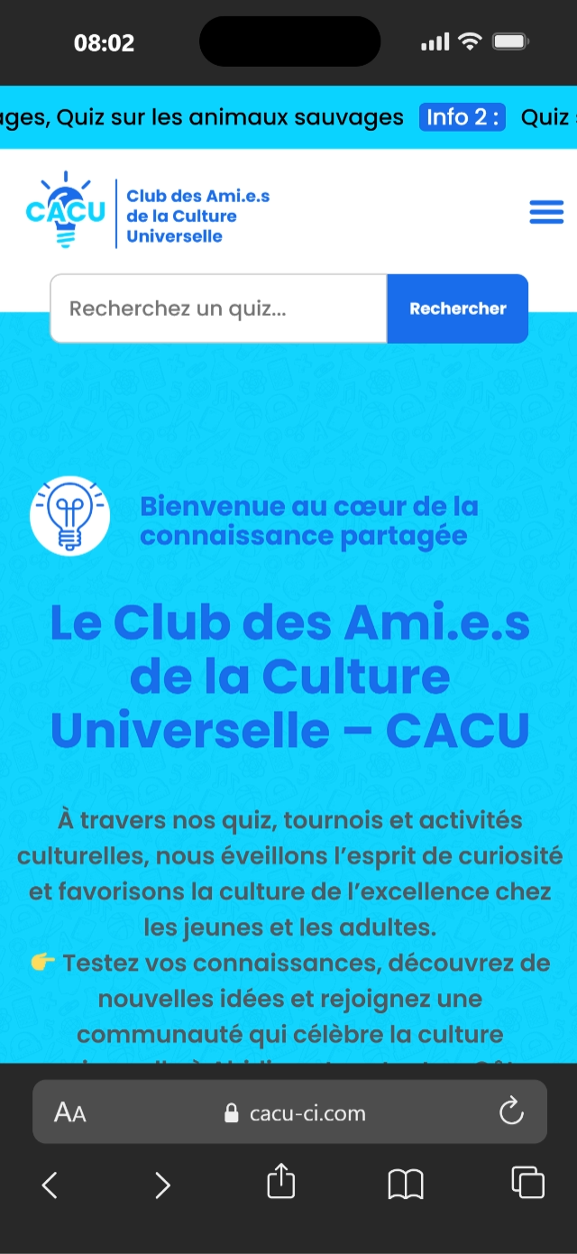 CACU — Club des Ami.e.s de la Culture Universelle : aperçu du site sur téléphone
