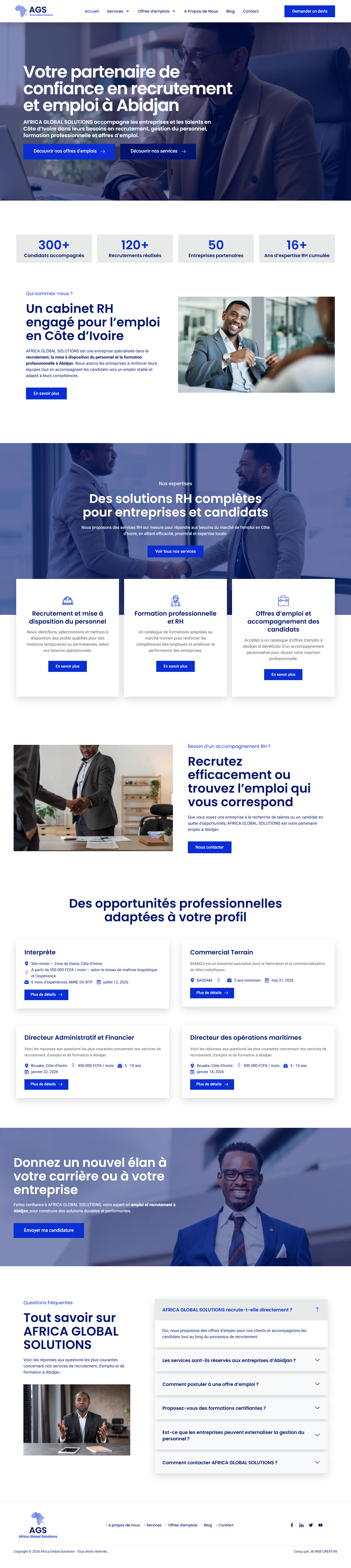Capture de la page d’accueil sur ordinateur : Africa Global Solutions