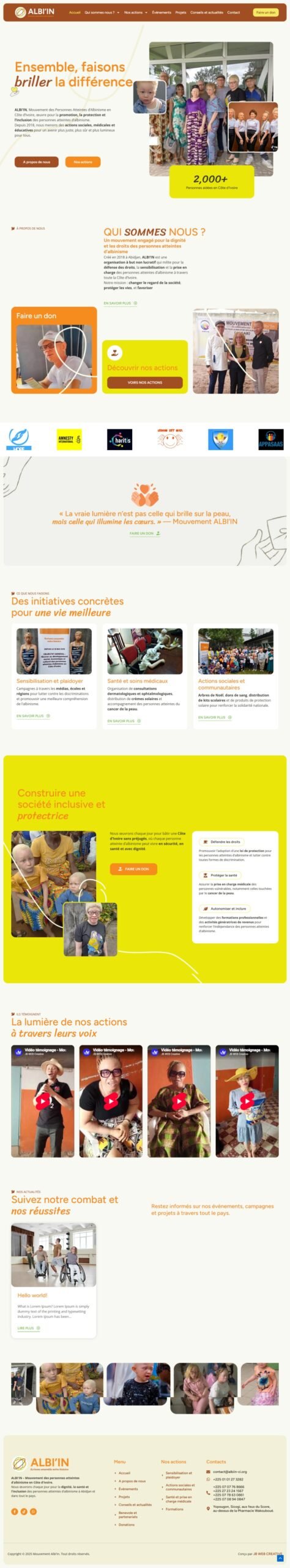 ALBI’IN — Mouvement des personnes atteintes d’albinisme en Côte d’Ivoire : aperçu du site sur ordinateur
