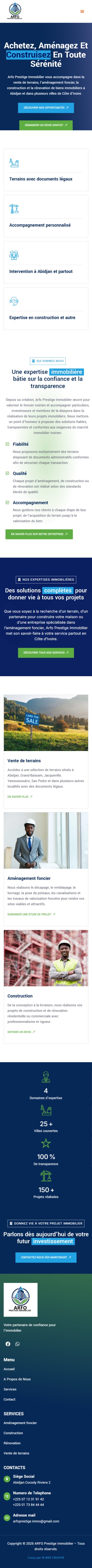 Capture sur téléphone : ARFO PRESTIGE IMMOBILIER