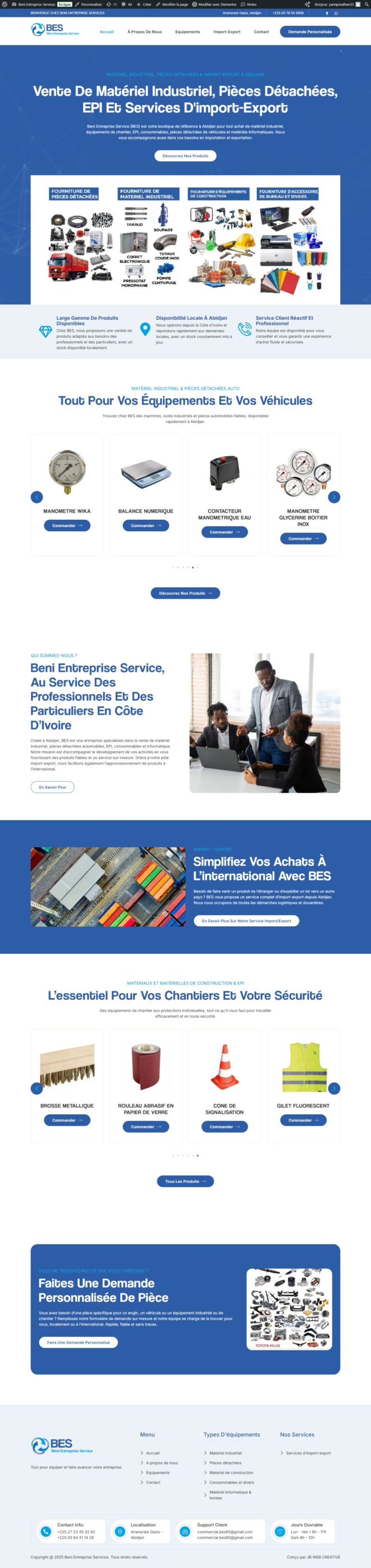 Beni Entreprise Services : aperçu du site sur ordinateur