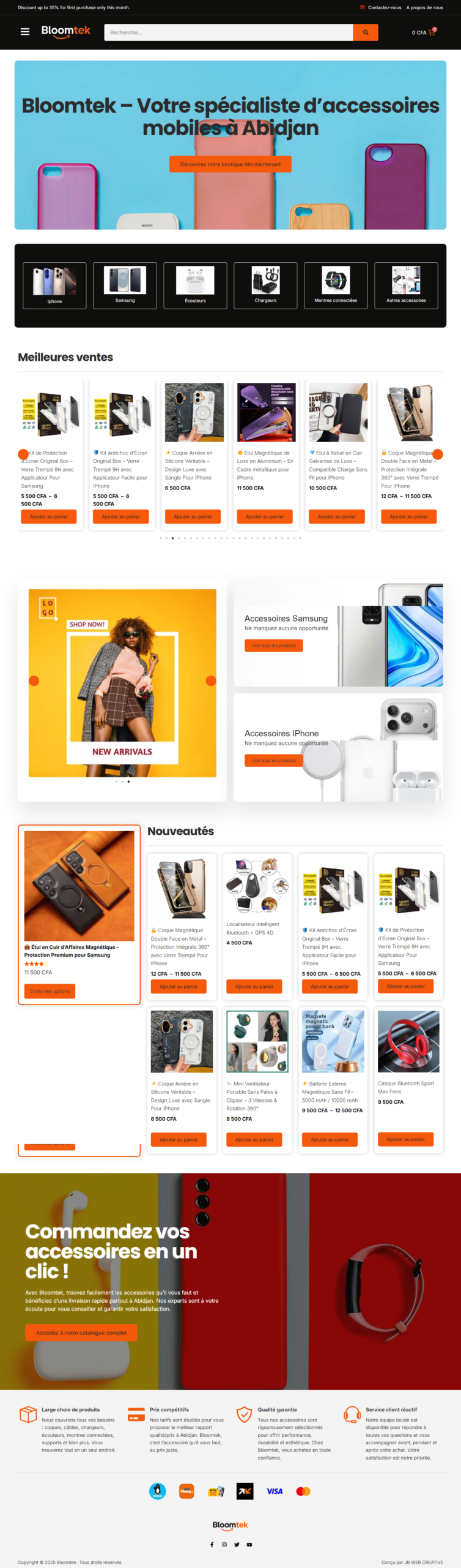Bloomtek Market — Boutique en ligne d’accessoires mobiles : aperçu du site sur ordinateur