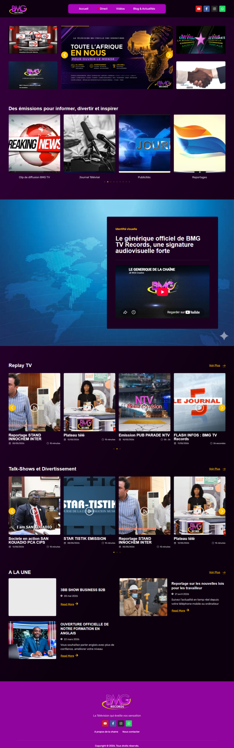 Capture de la page d’accueil sur ordinateur : BMG TV Records
