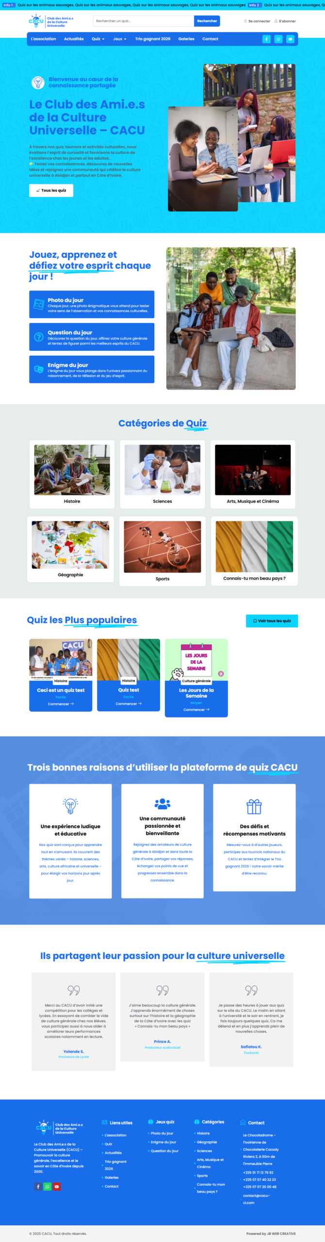 CACU — Club des Ami.e.s de la Culture Universelle : aperçu du site sur ordinateur