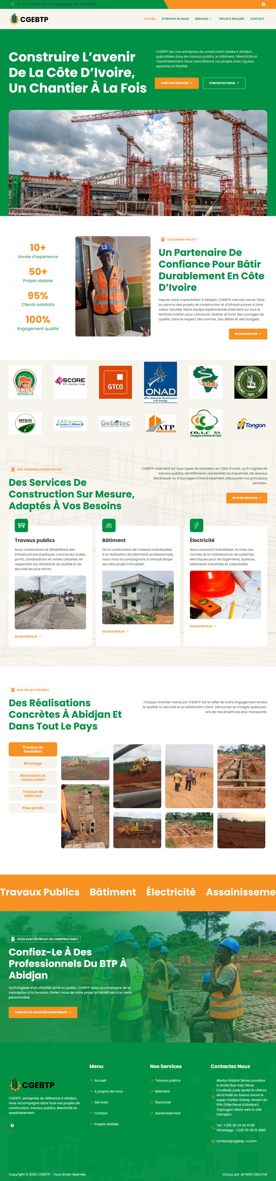 Capture de la page d’accueil sur ordinateur : CGE BTP — Construction Générale et Travaux Publics
