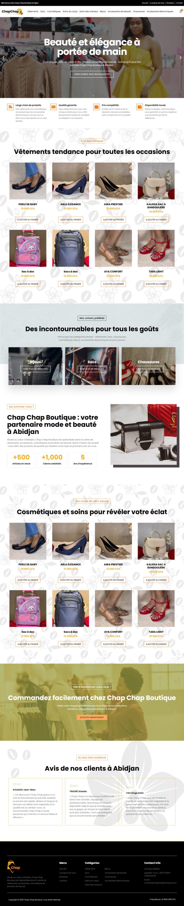 Chap Chap Boutique : aperçu du site sur ordinateur