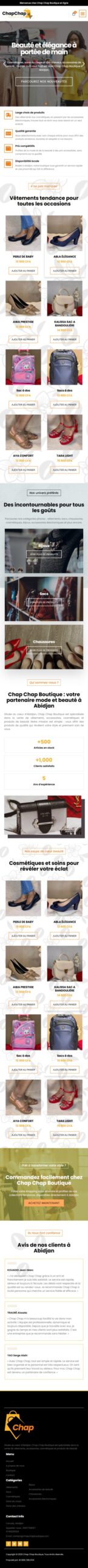 Chap Chap Boutique : aperçu du site sur téléphone