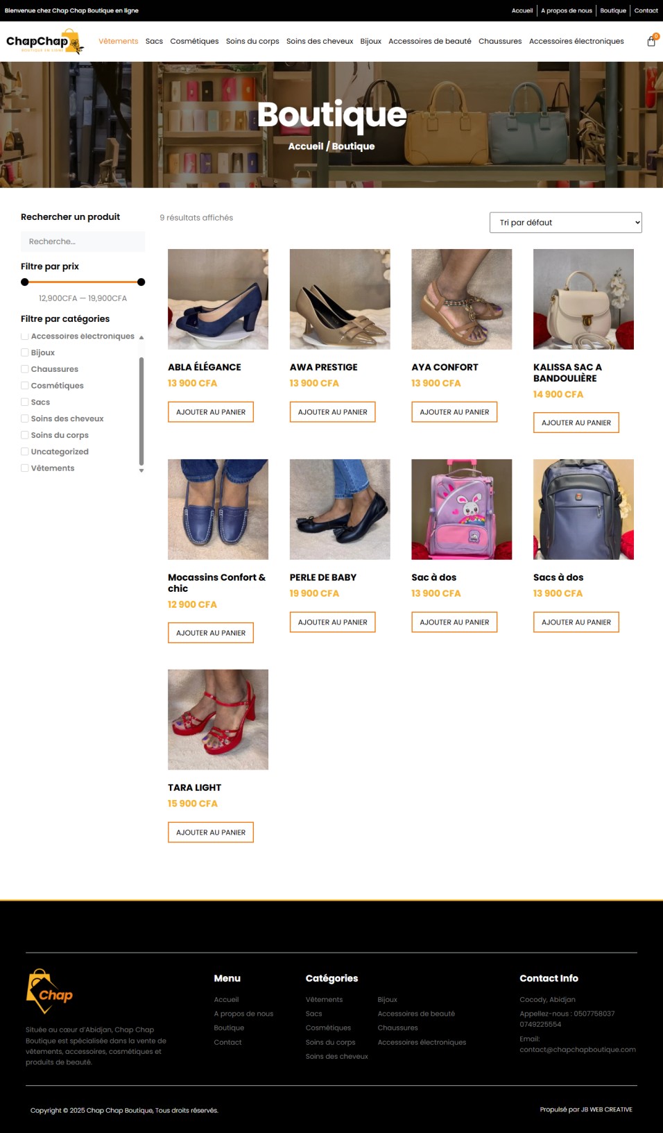 Seconde capture sur ordinateur : Chap Chap Boutique