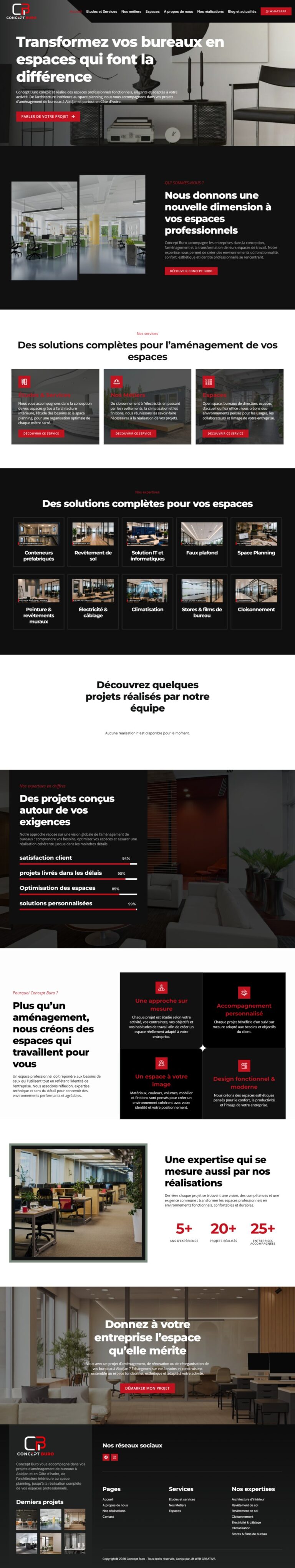 Concept Buro – Aménagement de bureaux à Abidjan : aperçu du site sur ordinateur
