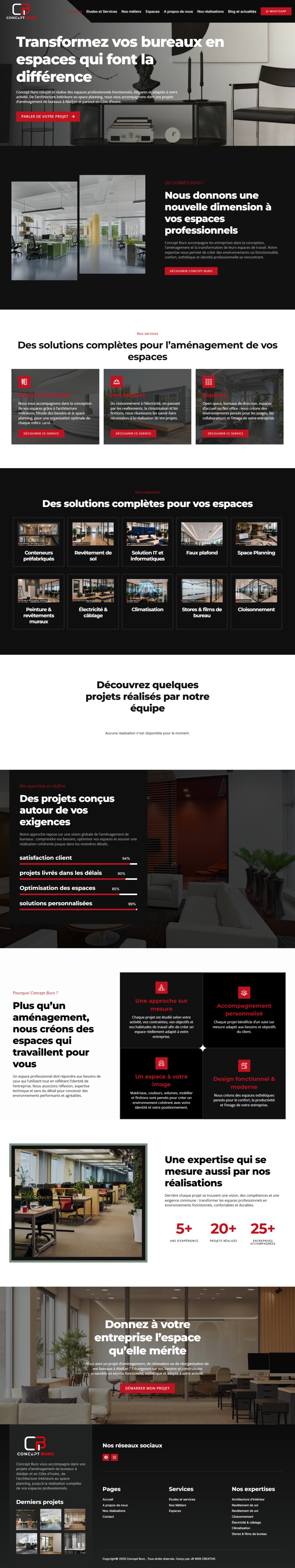 Capture de la page d’accueil sur ordinateur : Concept Buro – Aménagement de bureaux à Abidjan