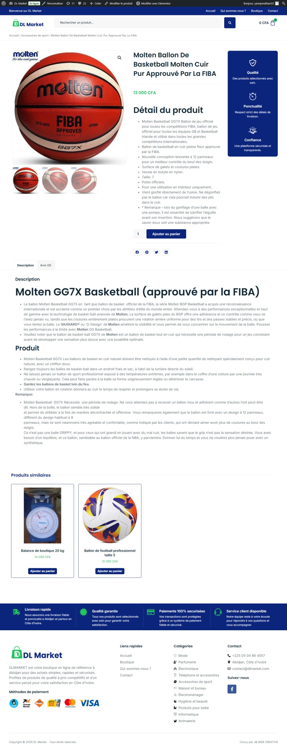 Seconde capture sur ordinateur : DL Market — Boutique en ligne