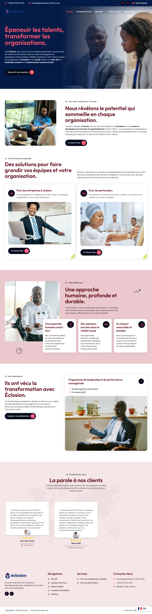 Éclosion — Formation et conseil en développement humain : aperçu du site sur ordinateur