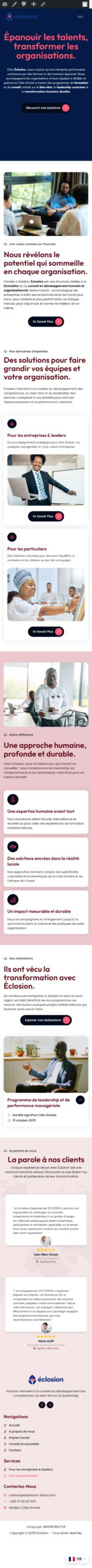 Éclosion — Formation et conseil en développement humain : aperçu du site sur téléphone