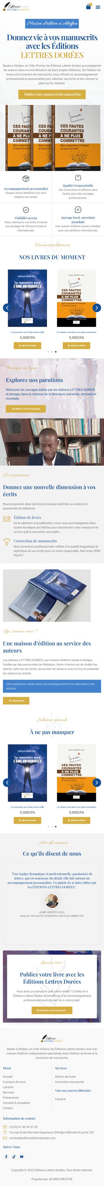 Capture sur téléphone : Éditions Lettres Dorées