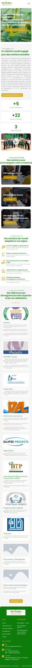 exXicaa-tb — Cabinet de conseil et d’ingénierie : aperçu du site sur téléphone
