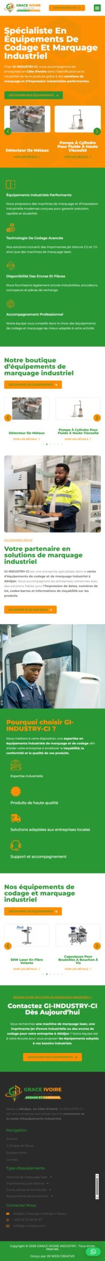Grace Ivoire Industry : aperçu du site sur téléphone
