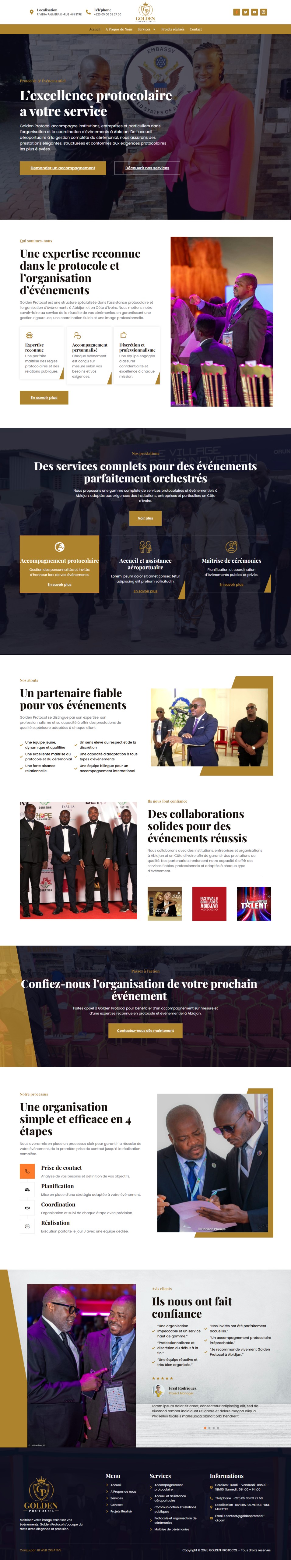 Capture de la page d’accueil sur ordinateur : Golden Protocol — Protocole & Événementiel