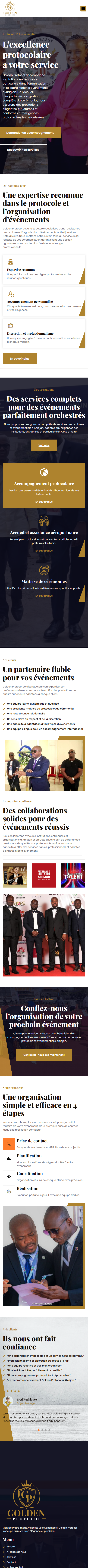 Capture sur téléphone : Golden Protocol — Protocole & Événementiel