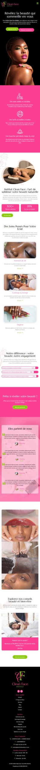 Institut Clean Face : aperçu du site sur téléphone