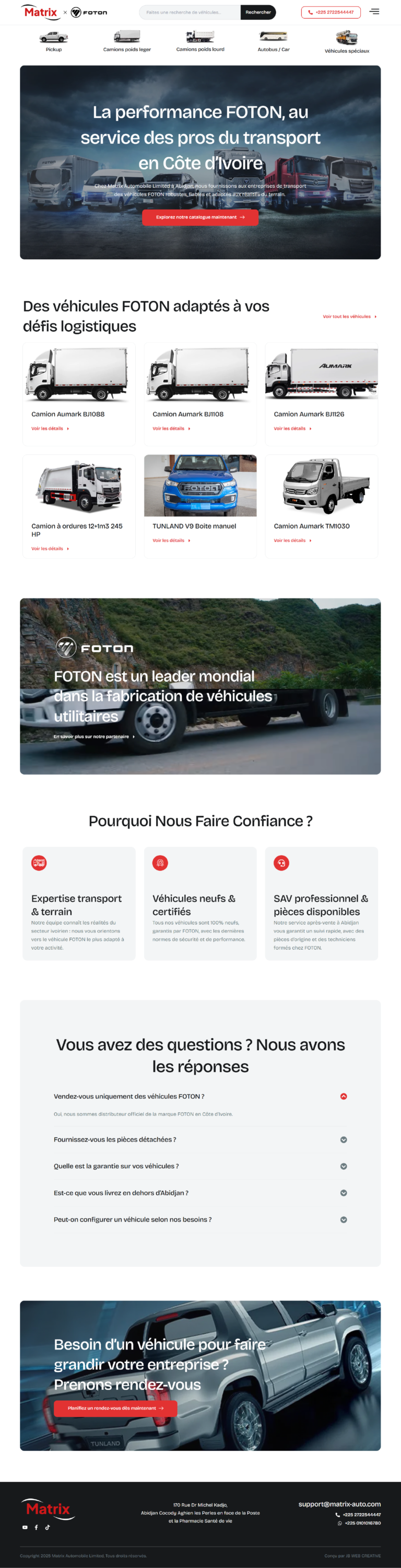 Matrix Auto : aperçu du site sur ordinateur