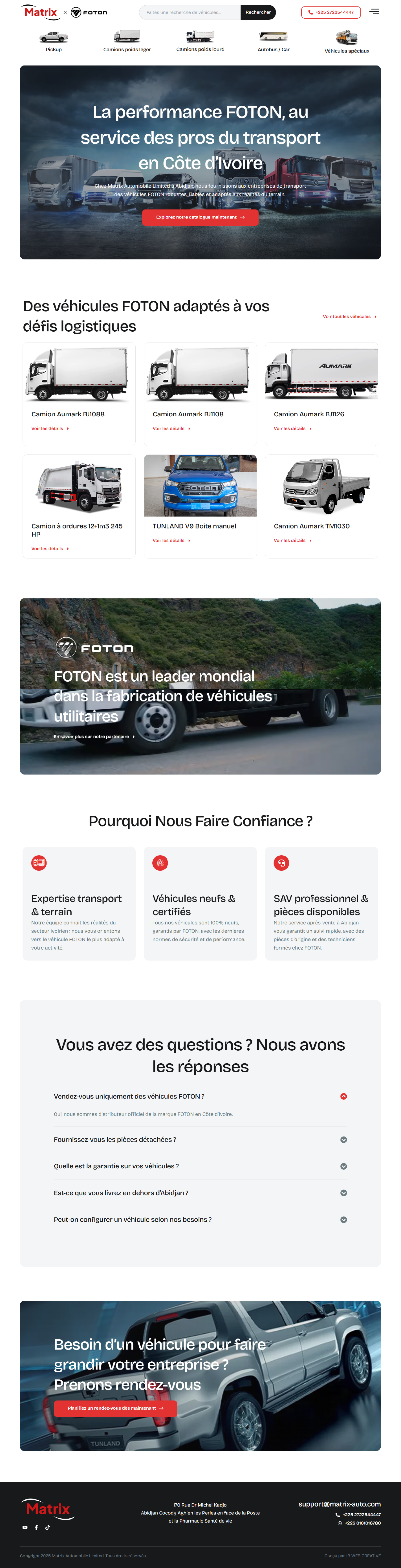 Capture de la page d’accueil sur ordinateur : Matrix Auto