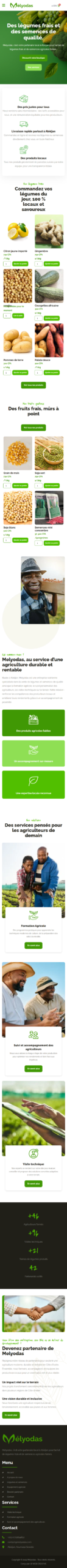Melyodas — Produits agricoles et accompagnement des producteurs : aperçu du site sur téléphone