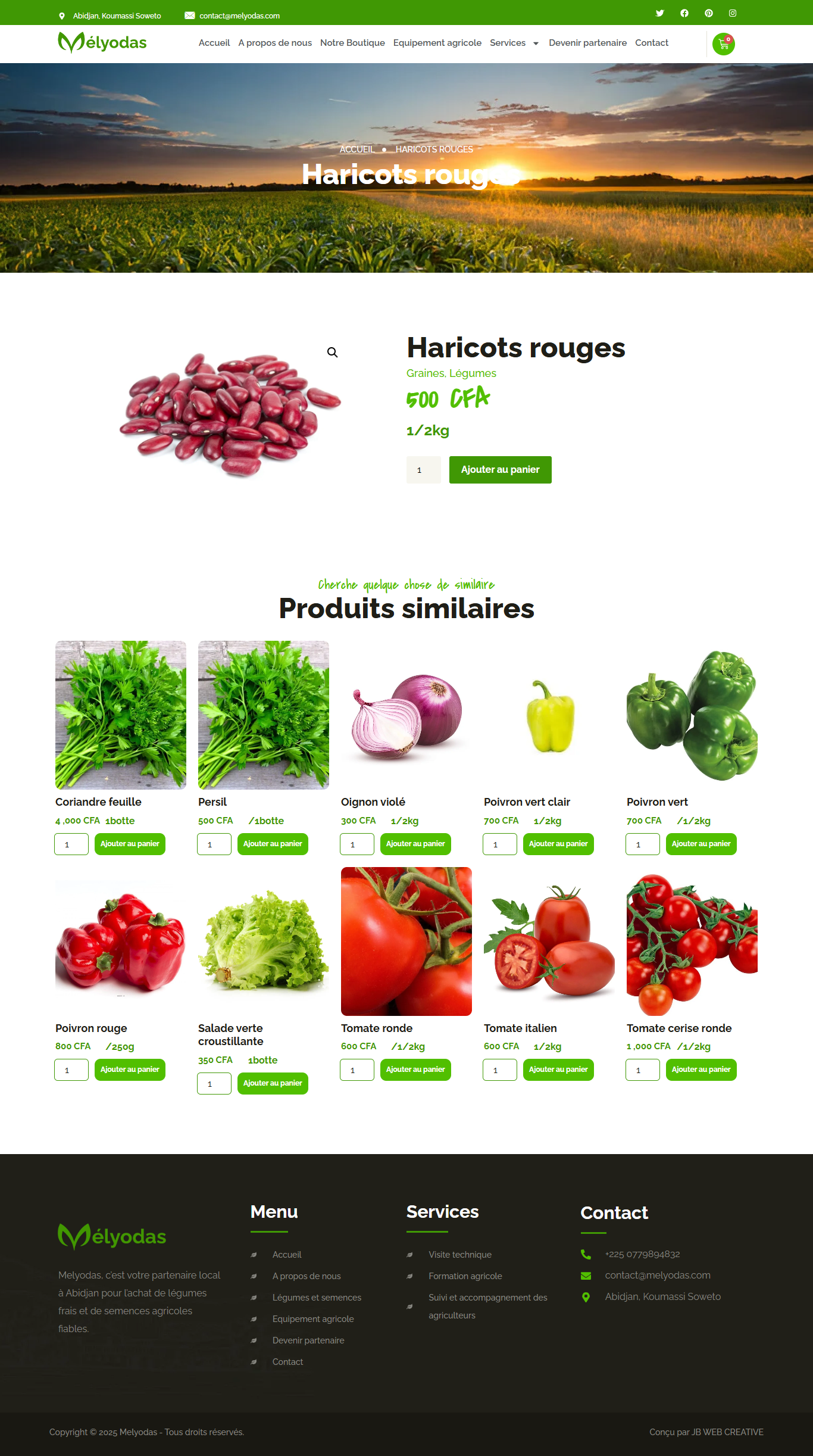 Seconde capture sur ordinateur : Melyodas — Produits agricoles et accompagnement des producteurs