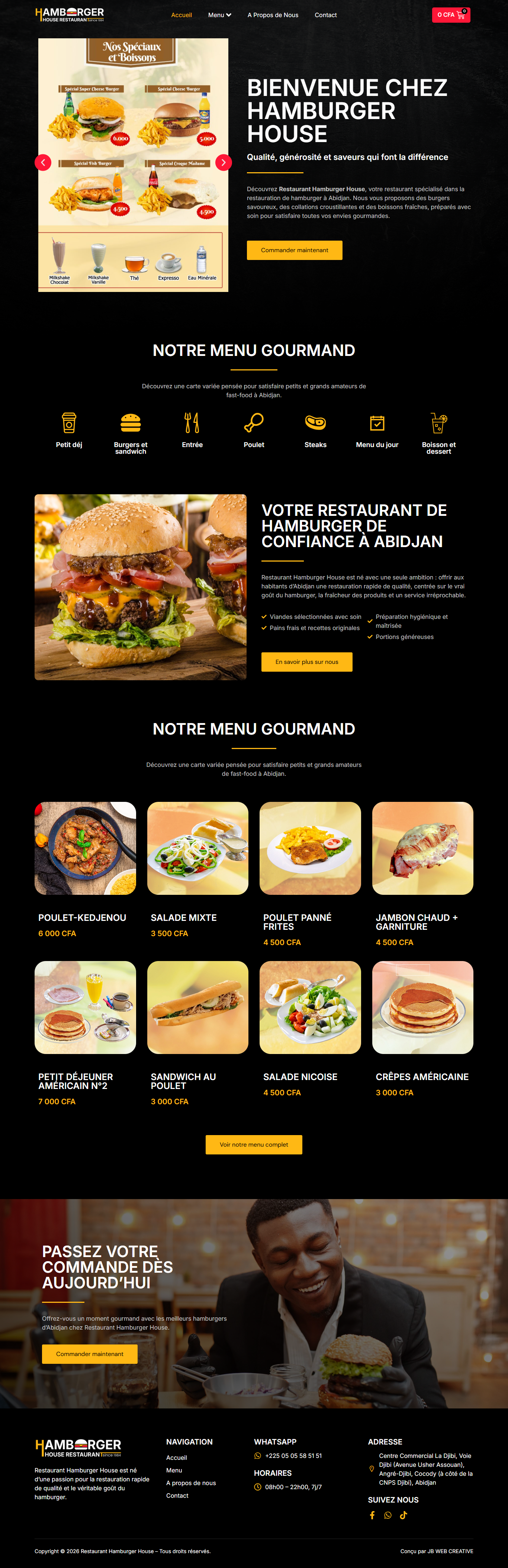 Capture de la page d’accueil sur ordinateur : Restaurant Hamburger House