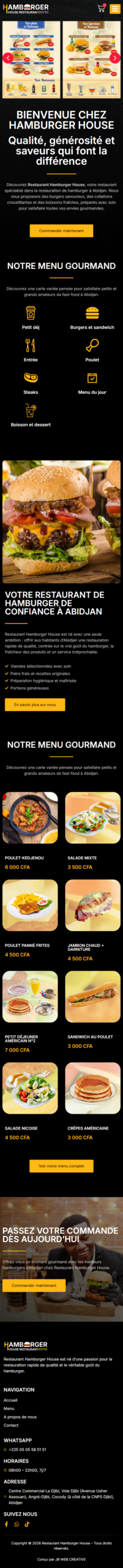 Restaurant Hamburger House : aperçu du site sur téléphone