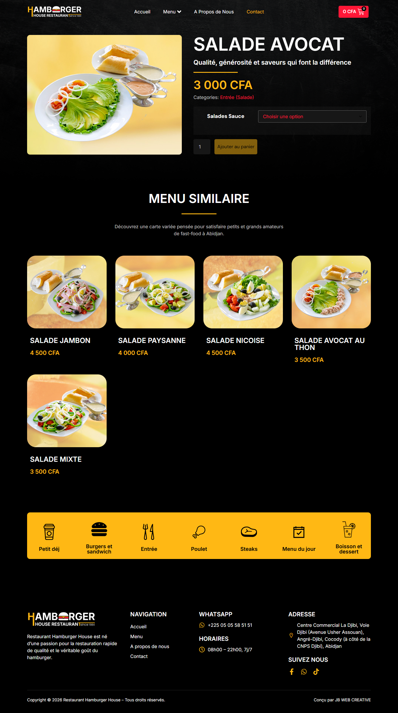 Seconde capture sur ordinateur : Restaurant Hamburger House